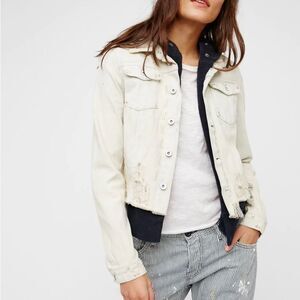 Free People Distressed Double Layer Denim Jacket